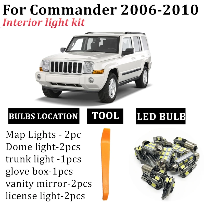 

Светодиодные лампы T10, в упаковке 10 шт., для автомобилей Внутренние светодиодные лампы, 2006, 2007, 2008, 2009, 2010, Jeep Commander, для чтения карт, багажника