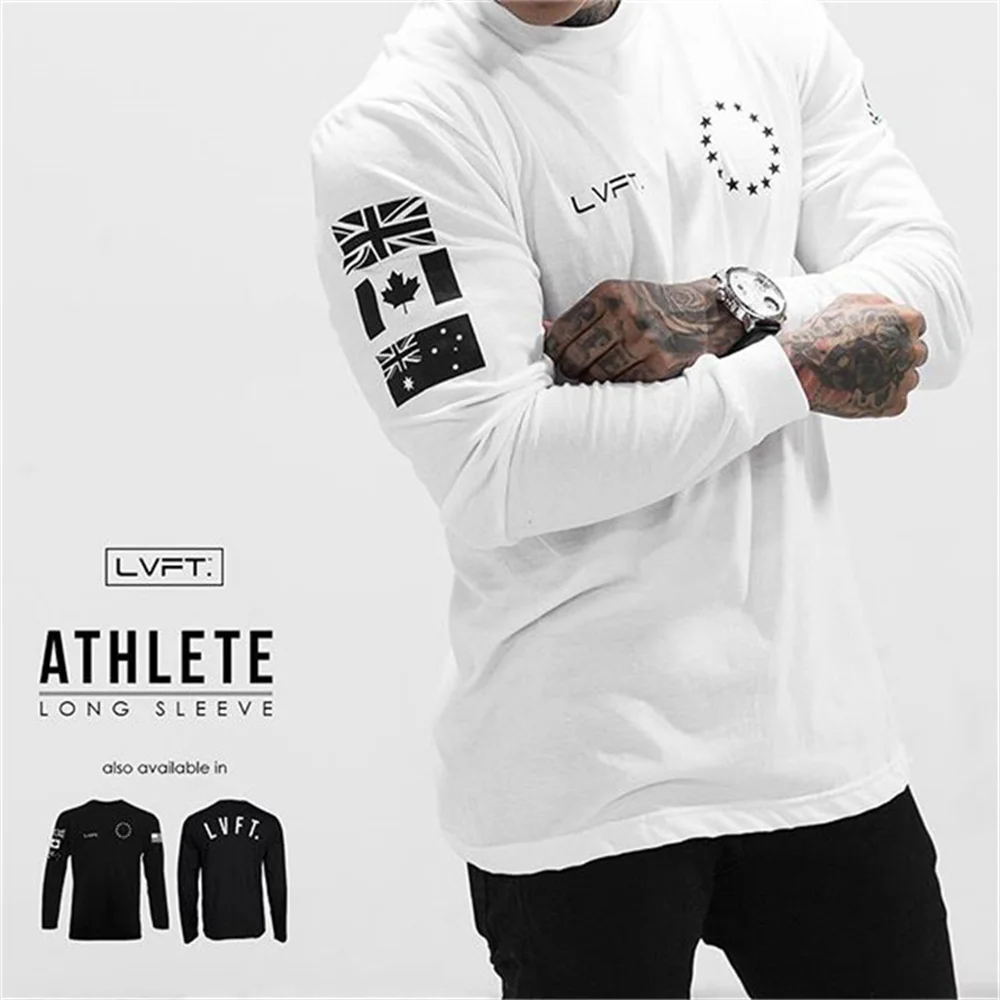 Men\'s New Fitness Long Sleeve T-Shirt Sports Running Training Hoodies Sweatshirt Gym Cotton Male Pullover Sweater Workout Cloth