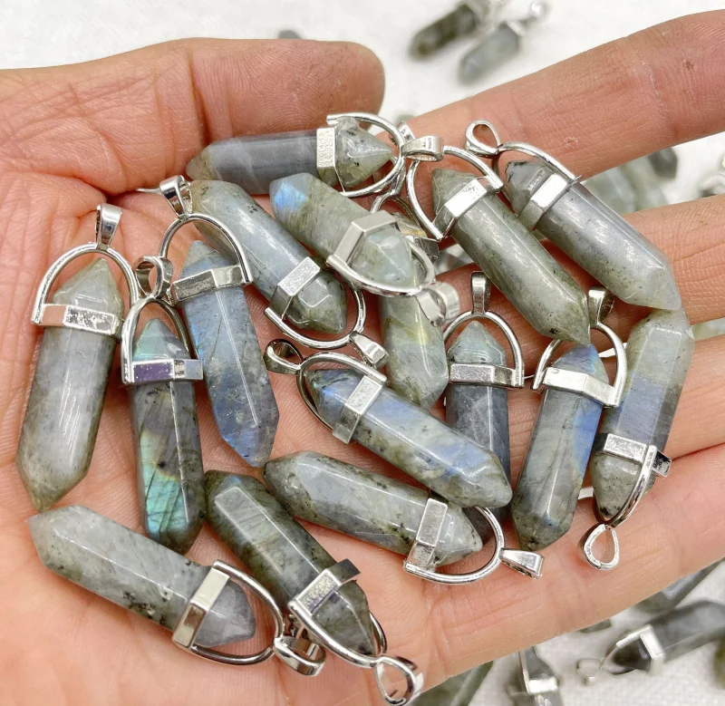 Wholesale Natural Gem Stone Quartz Crystal Turquoise Hexagonal Pendulum Reiki Charm Pendants DIY Jewelry Making Necklaces 10Pcs