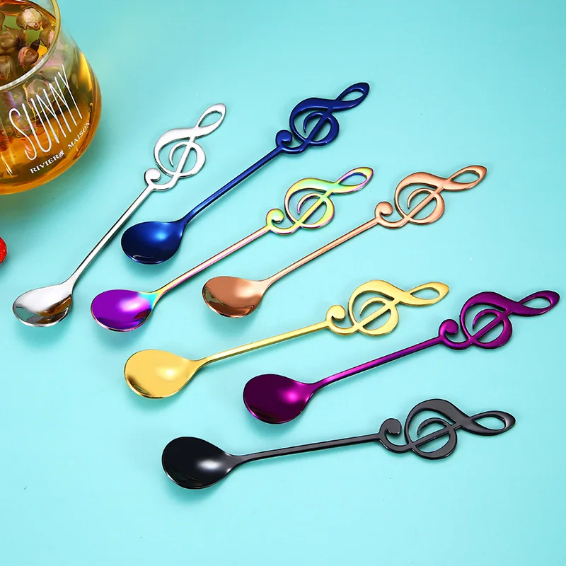 

Lingeafey 6 Pcs Stainless Steel Tea Spoons Set Metal Music Coffee Spoon Colorful Ice Cream Candy Teaspoon Rose Gold Spoon