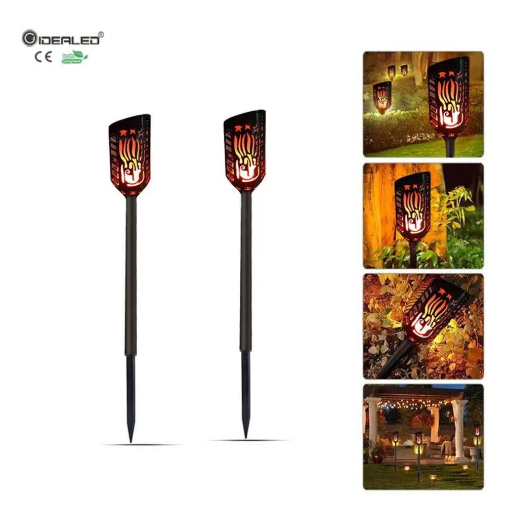 2-Pack New Solar Flame Flickering Garden LED Lamp Waterproof Solar Powered Dynamic Torch Light Outdoor Garden Solar Fence Light