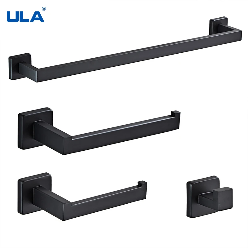 

ULA Black Robe Hook Towel Rail Bar Rack Bar Shelf Tissue Paper Holder Toothbrush Holder Accessories Bathroom Hardware Set