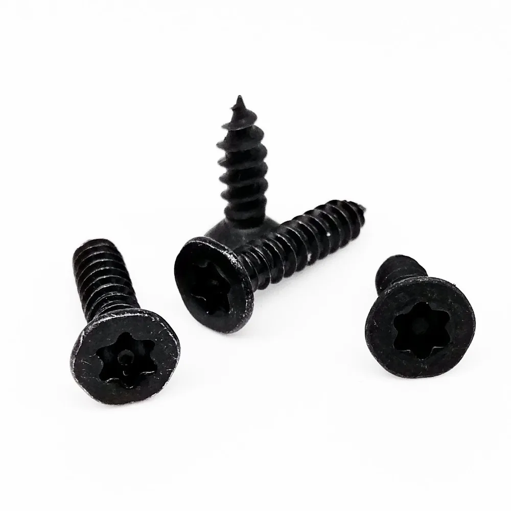 HZYUEGOU 20 Stück M2.9 M3.9 Schwarze Kohlenstoffstahl-Torx-Senkkopfschrauben mit Sicherheitsstift und selbstschneidender Holzschraube – Detail 4