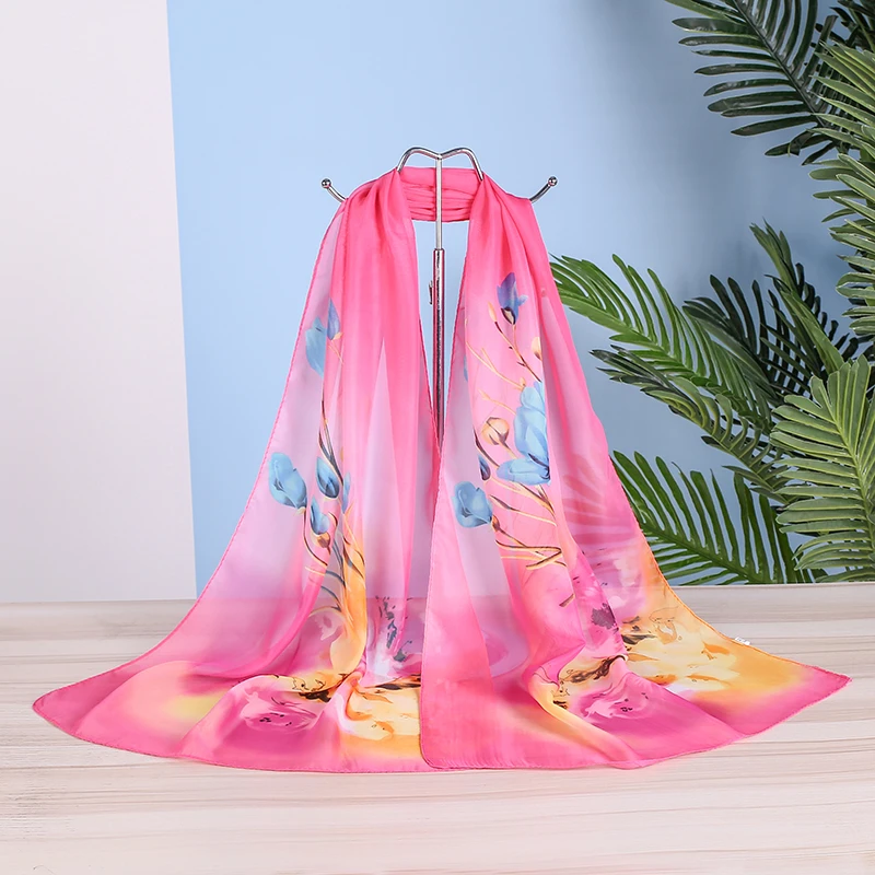 New Tulip Flower Chiffon Scarf Women Summer simulatio Silk Scarves Flower Shawls And Wraps  Foulard Print Hijab Stoles Wholesale