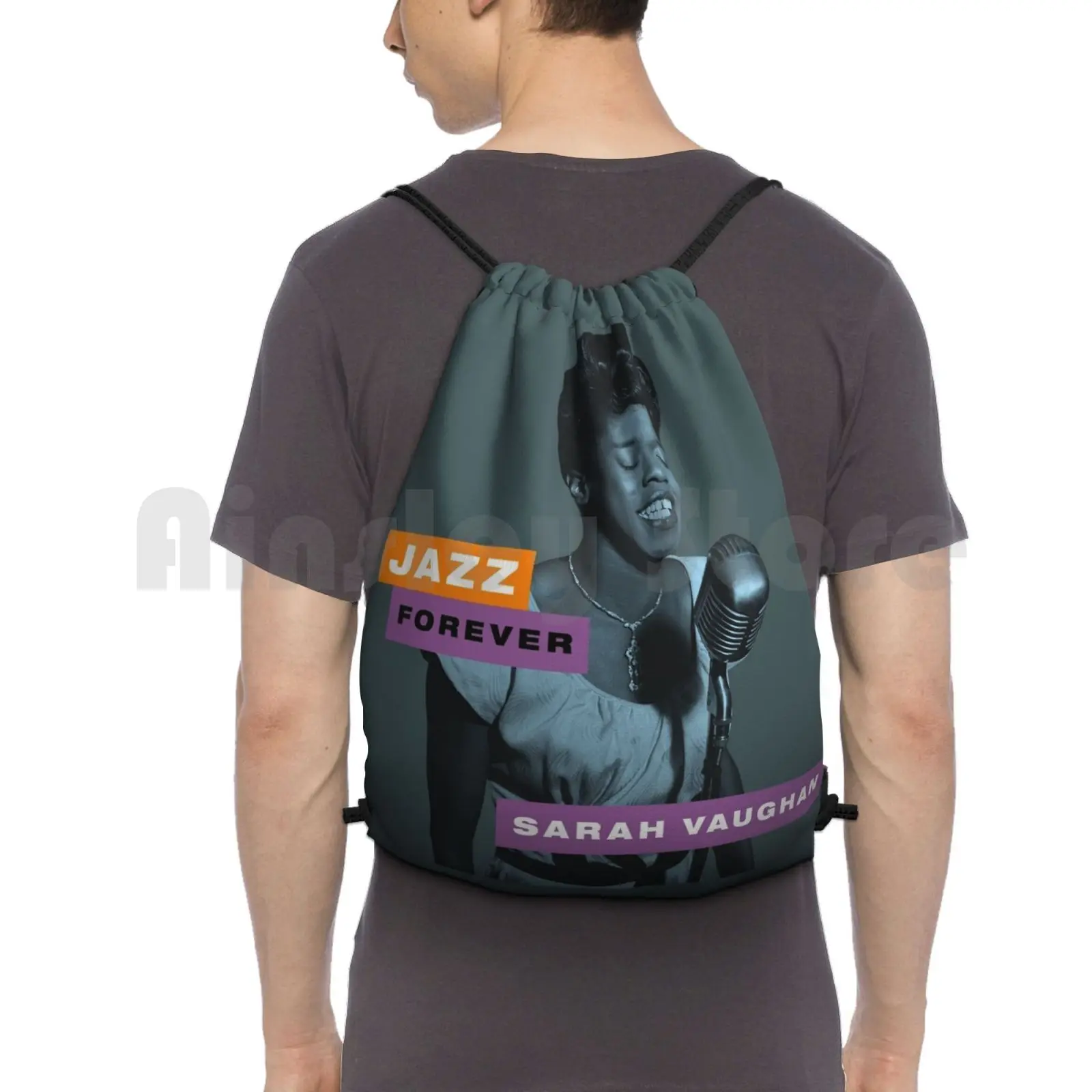 Jazz Forever-Sarah Vaughan Backpack Drawstring Bags Gym Bag Waterproof Jazz Forever Sarah Vaughan Jazz Forever Sarah