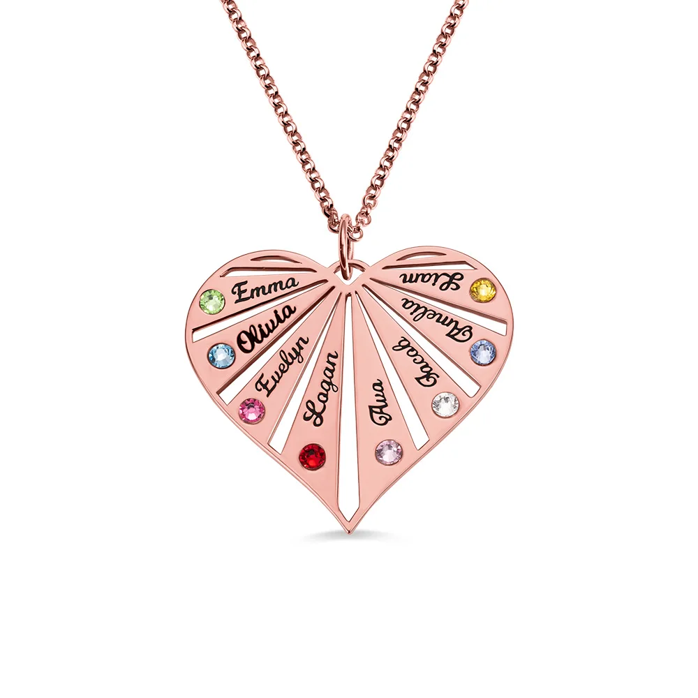 UONNEY Dropshipping Customized Sterling Silver 925 Split Heart Birthstones Necklace Jewelry on The Neck Rolo Chain for Women