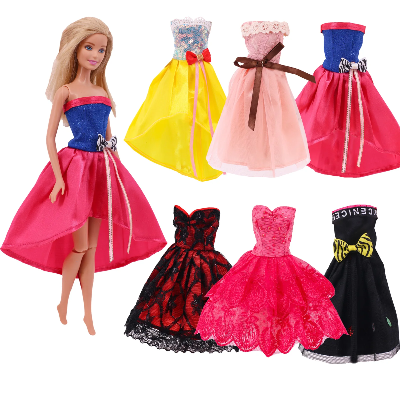 Fashion Dress Bow Tie Strapless Skirt For 1/6 Doll Lace Party Wear Clothes for Barbies Doll Accessories Outfits Girl's Doll Toy