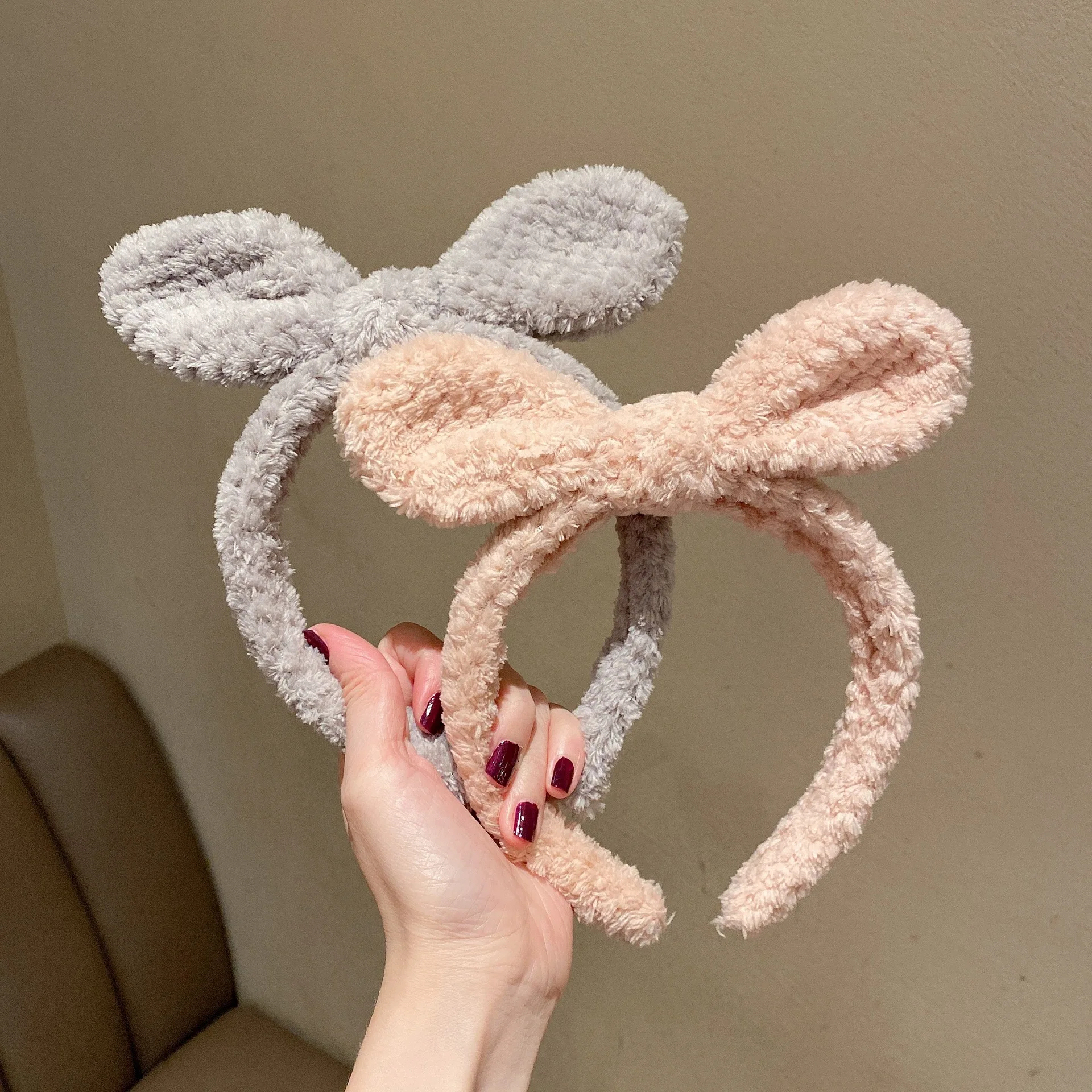 Women's Plush Hair Hoop Fashion Rabbit Ear Hair Bands Lovely Girl Solid Color Bow Wash Face Make-up Headbands Hair Accessories