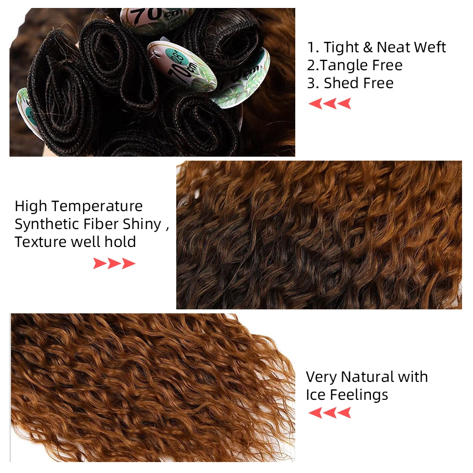 Long Water Wave Synthetic Curly Hair Bundles Color Brown Hair Weave Extensions 28-32inches Anjo Organic Ice Silk For Women BOL