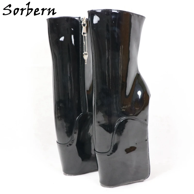 Sorbern Sexy Hidden Wedge Ballet Boots Lockable Zipper Sexy Fetish Heels Custom Ankle Boots No Heel Ballet Heelless Shoes