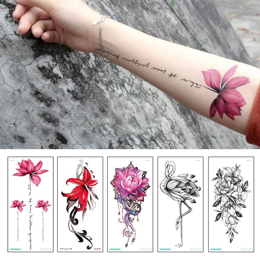 1Sheet Colorful Peony Flowers Tattoo Women Waterproof Temporary Black Tattoo Sticker women wrist arm sleeves tatoo Fake Body Art