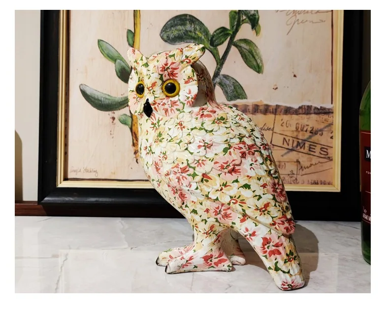 creative coloured owl bird  ornaments Cute sculpture resin desktop handicraft TV cabinet home decoration gift a0188
