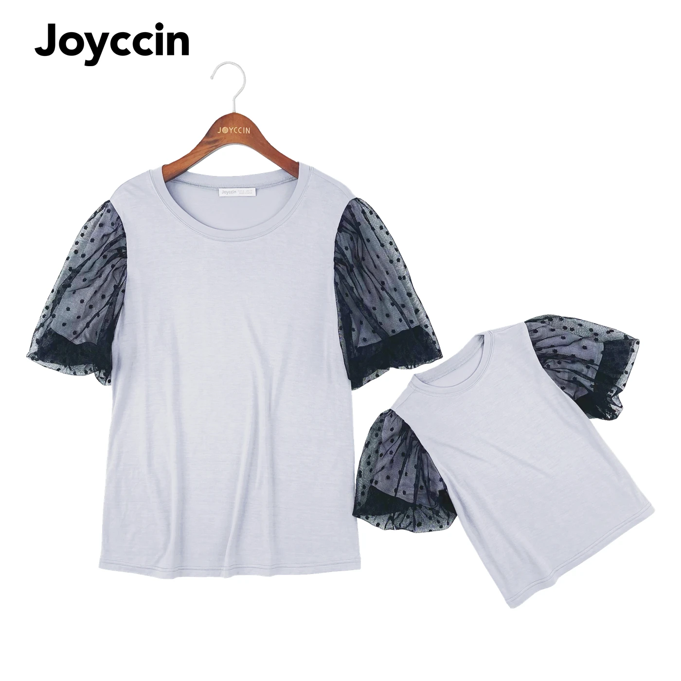 Joyccin Mother Kids Mesh Lantern Sleeve Tops Family Matching Outfits Children's Cute Blous Women Toddler Girl Sweet T-Shirt