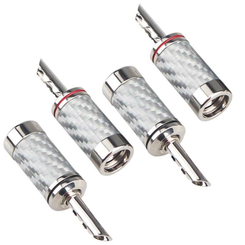 Conector de Cable de altavoz de 8 dientes, carcasa de fibra de carbono, chapado en rodio, cobre, HiFi, Audio, Banana