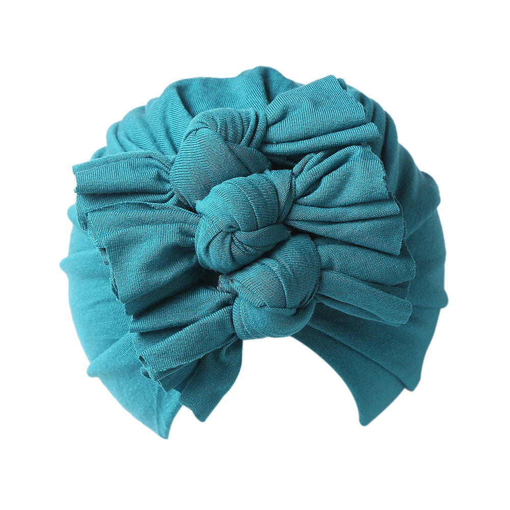 Solid Rayon Double Layers Baby Turban Hats Soft Flower Print Folded Triple Tie Knotted Caps Newborn Beanies Bonnet Headwraps