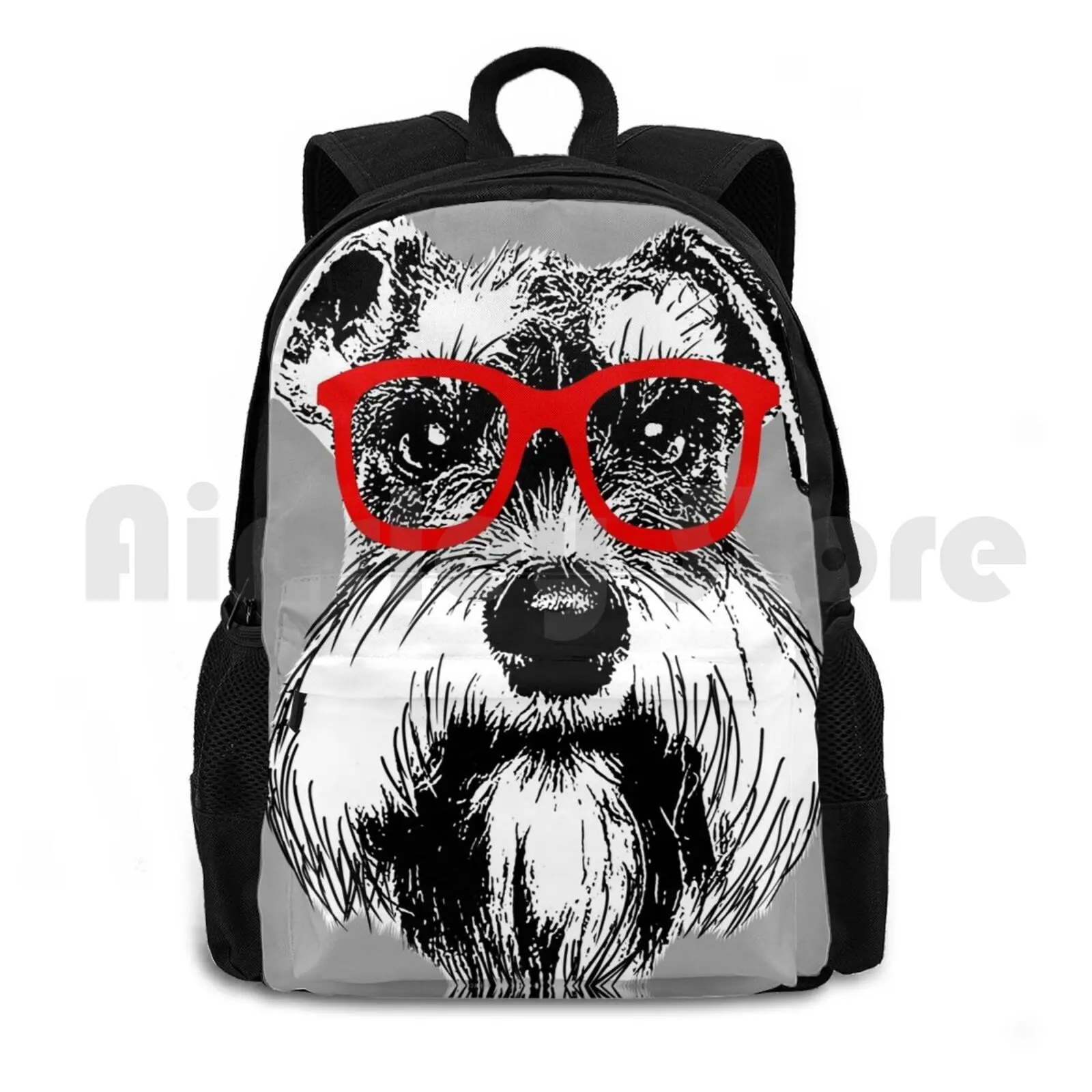 

Schnauzer Cool Nerd Red Glasses Outdoor Hiking Backpack Waterproof Camping Travel Schnauzer Miniature Schnauzer Black Schnauzer