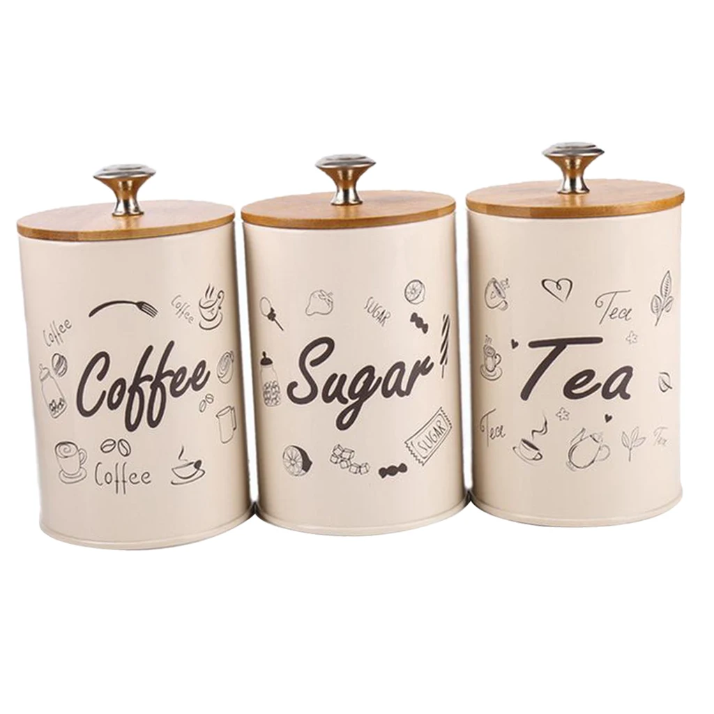 3pcs/set Kitchen Storage Jars ,Sugar/Coffee/Tea Canisters , Metal Iron 1L Home Kitchen Storage Organizer Candy Sealed Cans Box