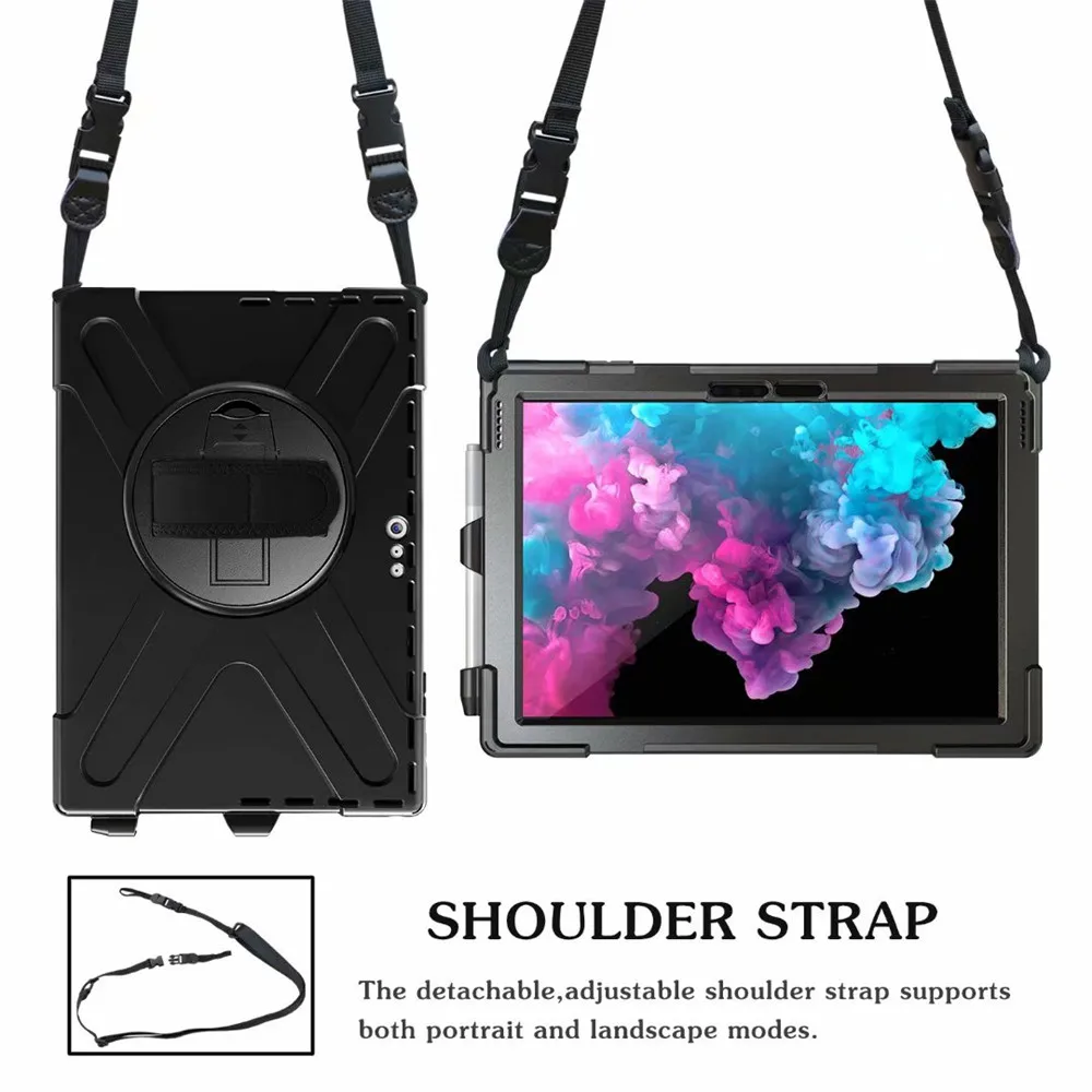 For Microsoft Surface Go 2 3 Pro 4 5 6 7 Plus 12.3 inch Pro X Tablet Case Full Body Shockproof Silicon PC Stand Hand Strap Cover