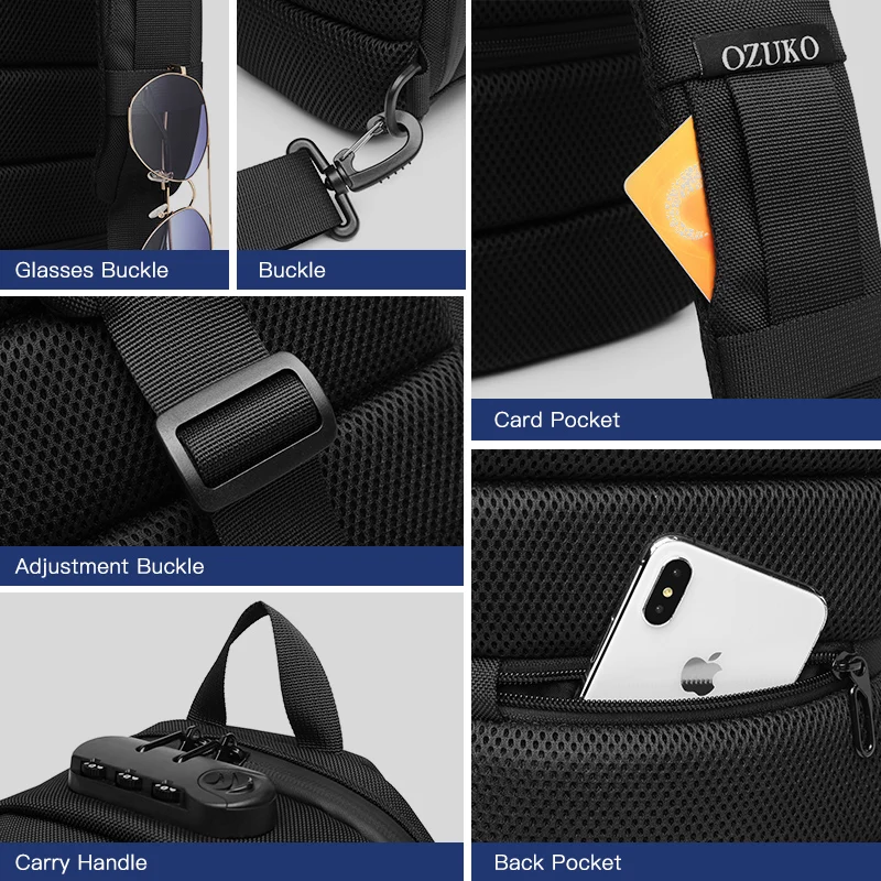 OZUKO moda uomo borsa a tracolla borse a tracolla antifurto multifunzione borsa a tracolla Messenger impermeabile da viaggio per uomo con ricarica USB impermeabile