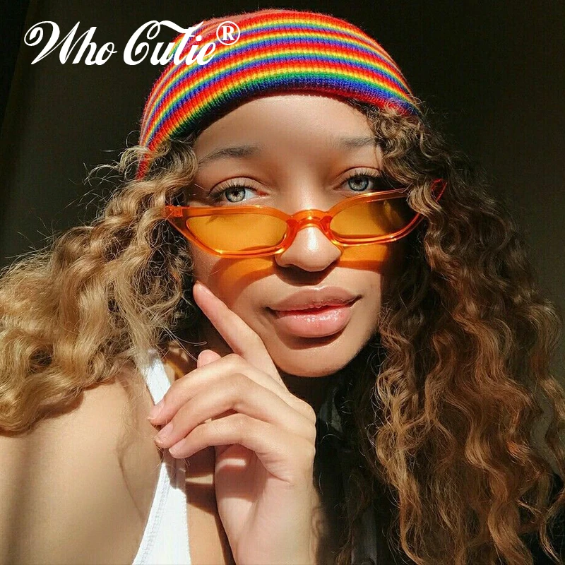 WHO CUTIE 2019 Small Rectangular Orange Sunglasses Women Brand Design Vintage Crystal Purple Narrow Frame 90S Sun Glasses OM519B