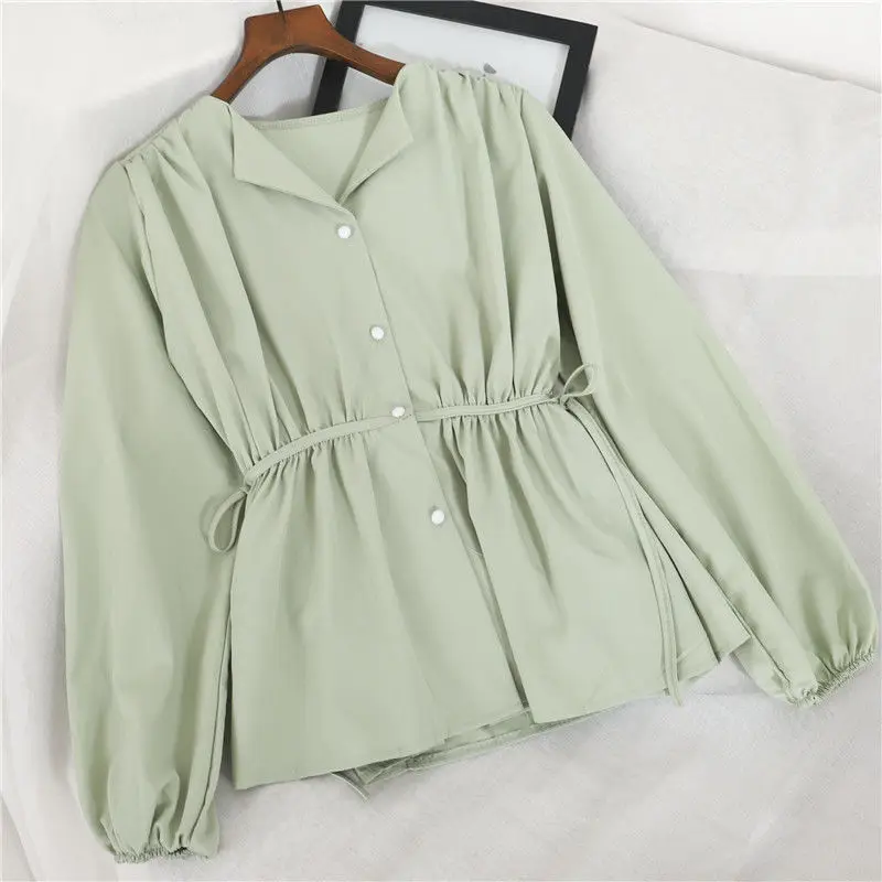 قمصان النساء الملونة Shiring العطاء أنيقة السيدات طويلة الأكمام بلايز عادية بسيطة الكورية نمط كل مباراة الخامس الرقبة أنيقة الإناث