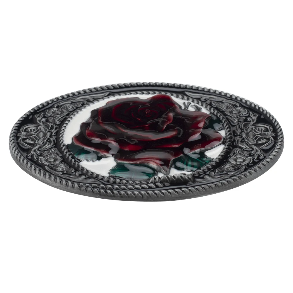 Flower Pattern Belt Buckle Colored Rose