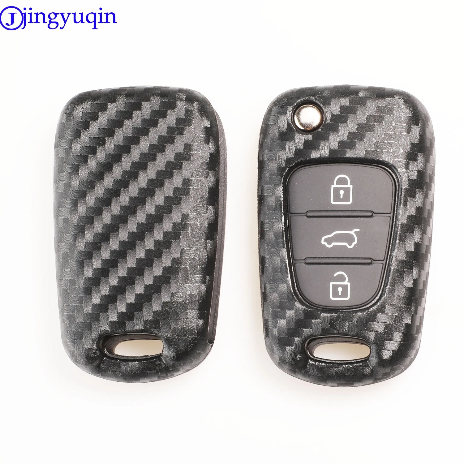 jingyuqin 3 Buttons Carbon Fiber Patten Silicone Car Key Shell For HYUNDAI I30 IX35 For Kia K2 K5 Car Keys Blank Case Cover