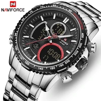 Reloj para hombre marca NAVIFORCE, banda de acero inoxidable, Reloj de pulsera de cuarzo resistente al agua, Reloj cronógrafo deportivo grande, relojes con fecha, Reloj masculino