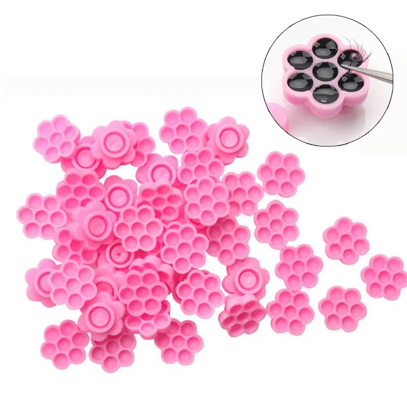 100 stücke Einzelne Wimper Blossom Tassen Wimpern Verlängerung Kleber Halter Kunststoff Stand Schnelle Blüte Fan Lash Make-Up-Tool