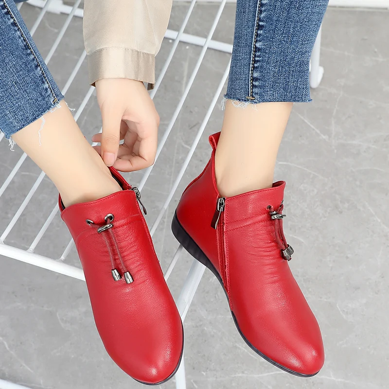 GKTINOO Fashion Women Boots Autumn Boots Genuine Leather Ankle Boots 2024 Winter Warm Fur Plush Women Shoes Big Size 43