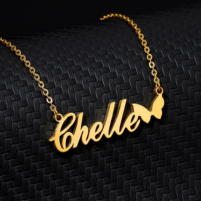 Nameplate Butterfly Choker Gold Pendent Custom Name Statement Necklace Women Ketting Collier Femme 2019  Personalized Jewelry