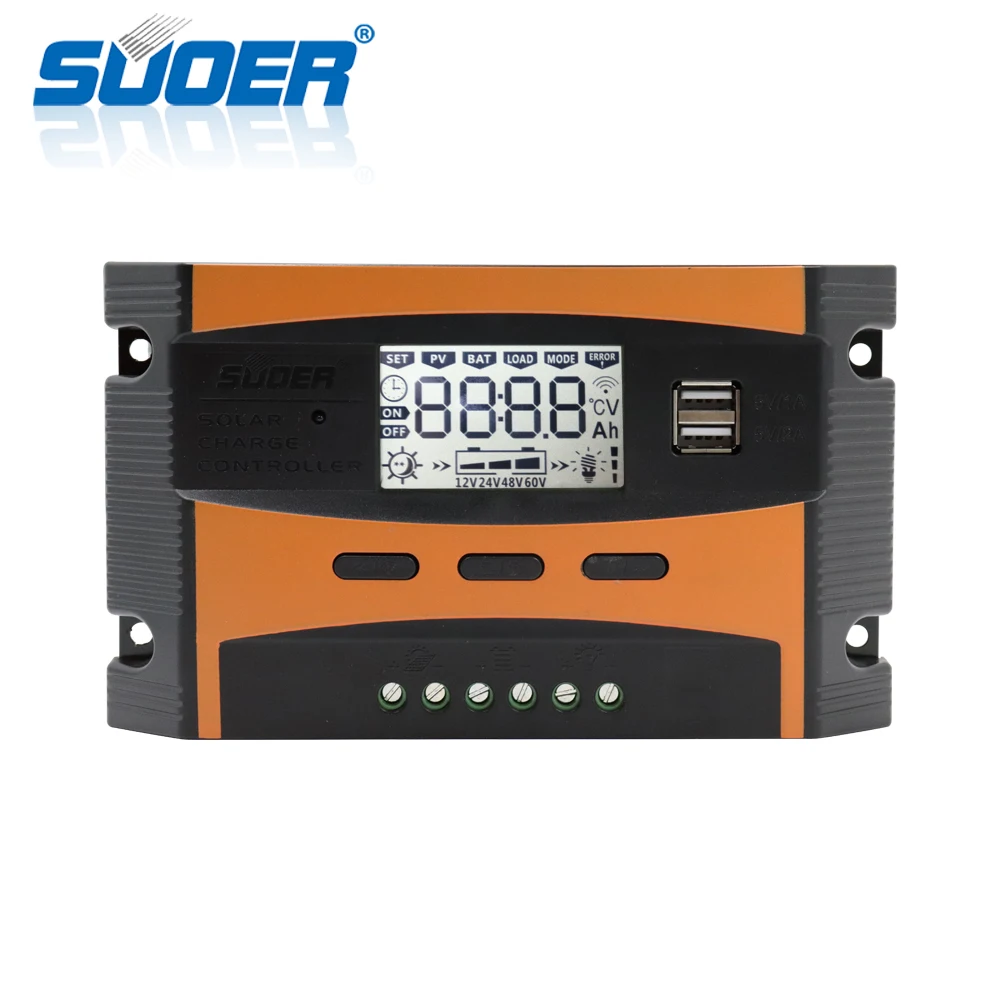 Suoer【 PWM Charge Controller 】Double USB Interfaces solar controller 10A 12V 24V Solar Charger Controller (ST-C1210)