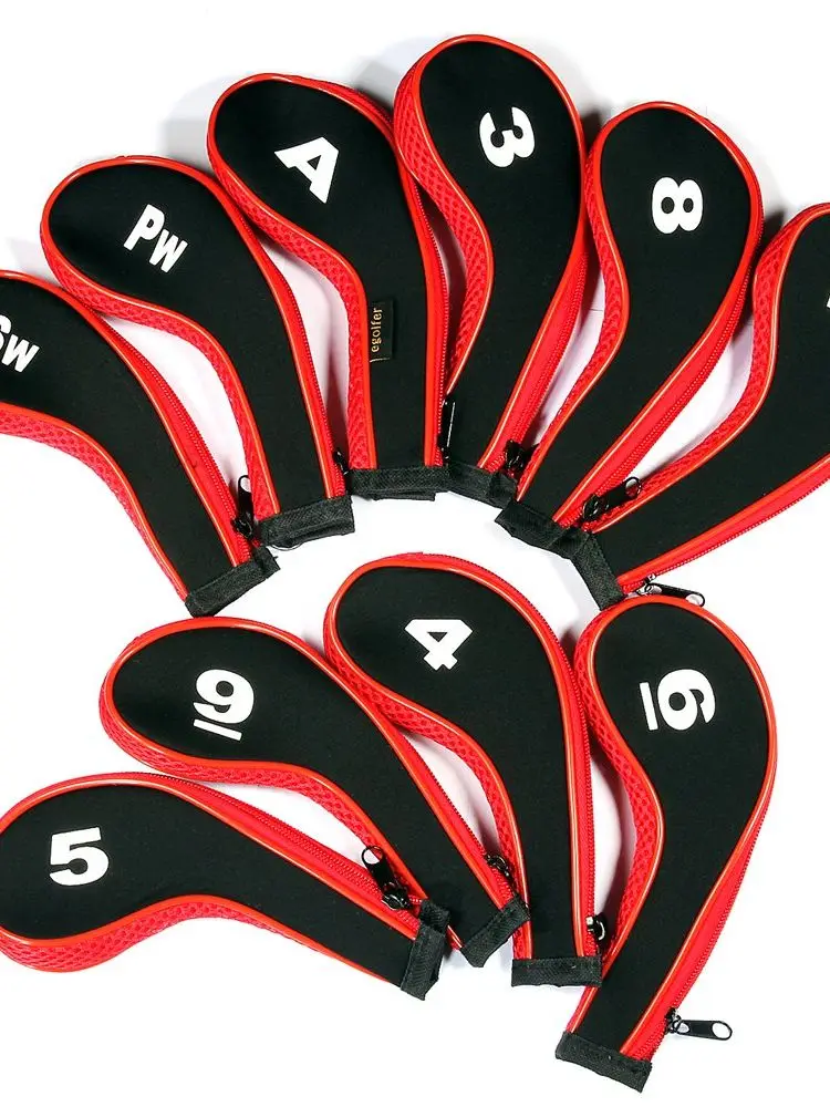 คุณภาพสูง12Pcs ยาง Neoprene Golf Head Cover Golf Club พัตเตอร์ปกป้องหมายเลขชุดพิมพ์ซิปยาวคอ