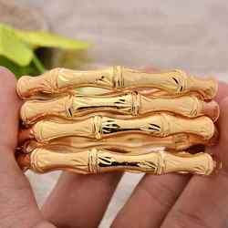4pcs/Lot Dubai Gold Color Plated Bracelet Flowers African Bridal Luck Bamboo Bangles For Women Wedding Jewelery Gifts