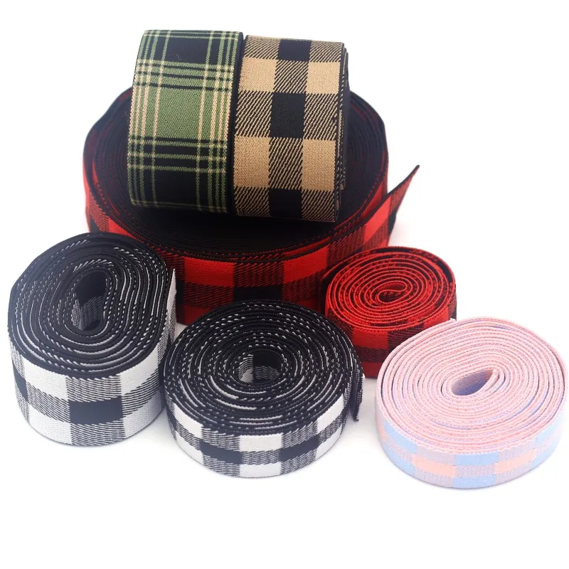 25/40mm Rubber Elastic Band Colorful Lattice Webbing Waist Band DIY Handmade Sewing Headdress Clothing Case Bag Accessories 1M