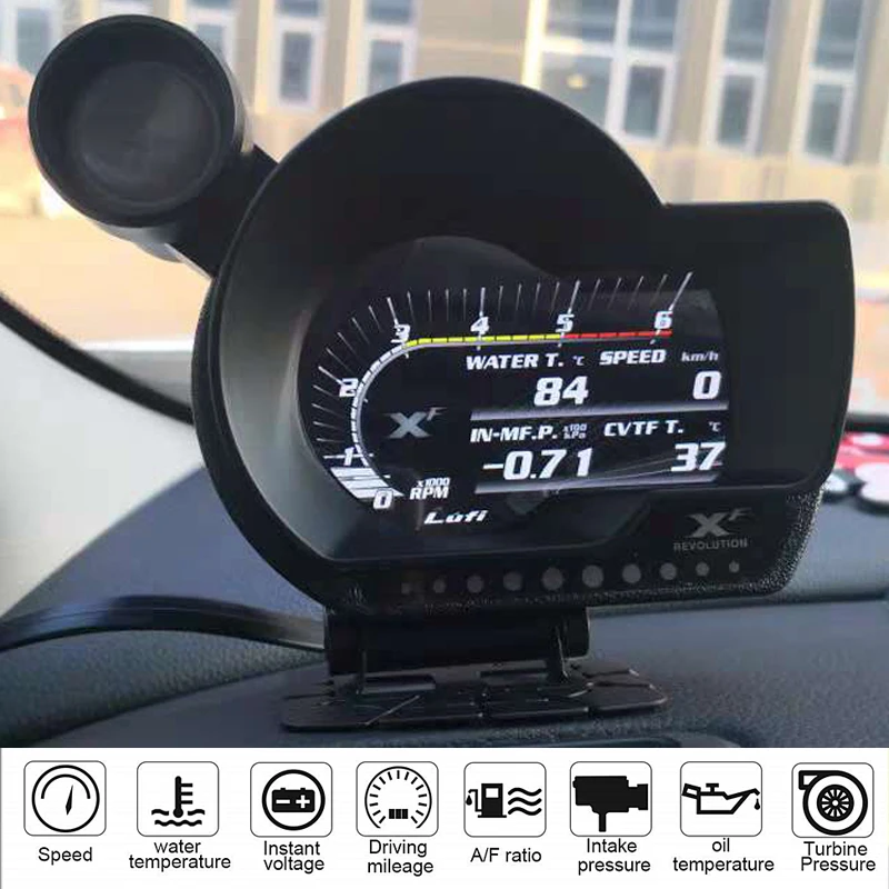 Lufi XF  OBD2 digital turbo boost oil pressure water temperature gauge for car RPM Air fuel ratio Fuel level Speed EXT Oil Meter