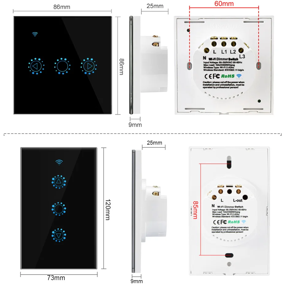 EU/US/UK WiFi Dimmer Switch Smart LED Light 110V 220V Touch Glass Panel Timer Dimmable APP Control Compatible Alexa Google Home