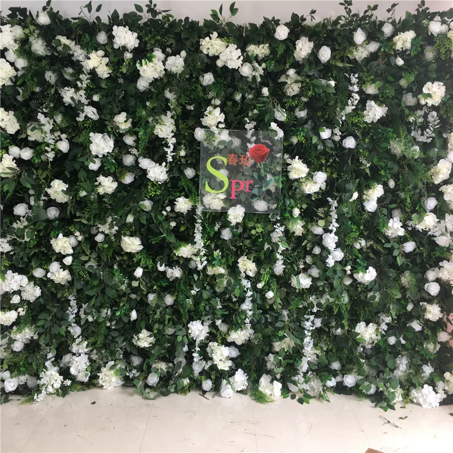 

SPR Customized Big Round Green Leaf Plant Wedding Decorative Backdrop Rose Ivory Blush Artificial Silk Flower Wallon