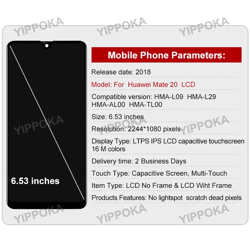 Choice For Huawei Mate 20 LCD Display HMA-AL00 Touch Screen Digitizer For Mate 20 HMA-L29 HMA-L09 HMA-LX9 LCD Replacemen Parts