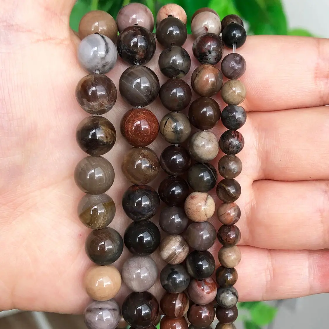 6 8 10 12mm Natural Stone Wooden Petrified Jades Bead Round Loose Beads For Jewelry Making Finding Bracelet Necklace Accessories