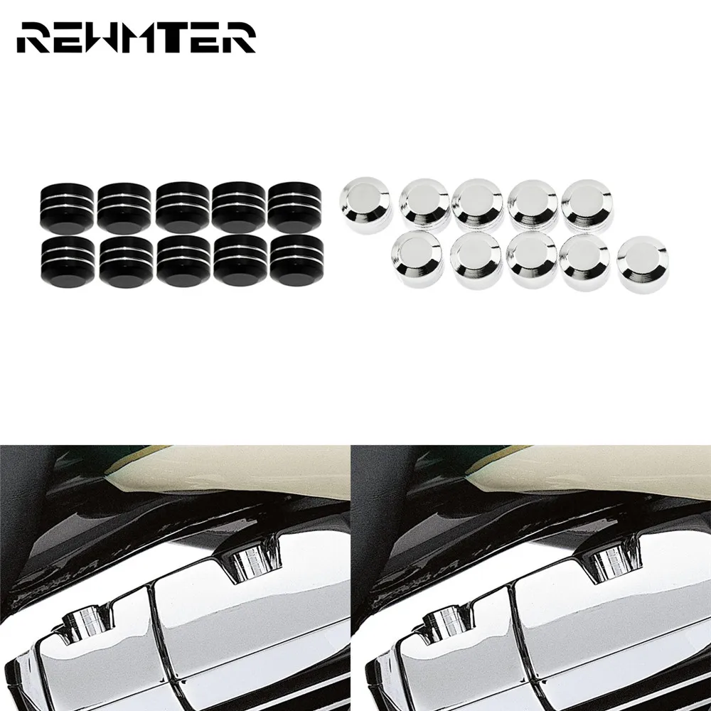 10xMotorcycle Head Bolt Cap Schrauben Topper Screw Cover 9mm Black/Chrome For Harley Touring Twin Cam Dyna Sportster XL Softail