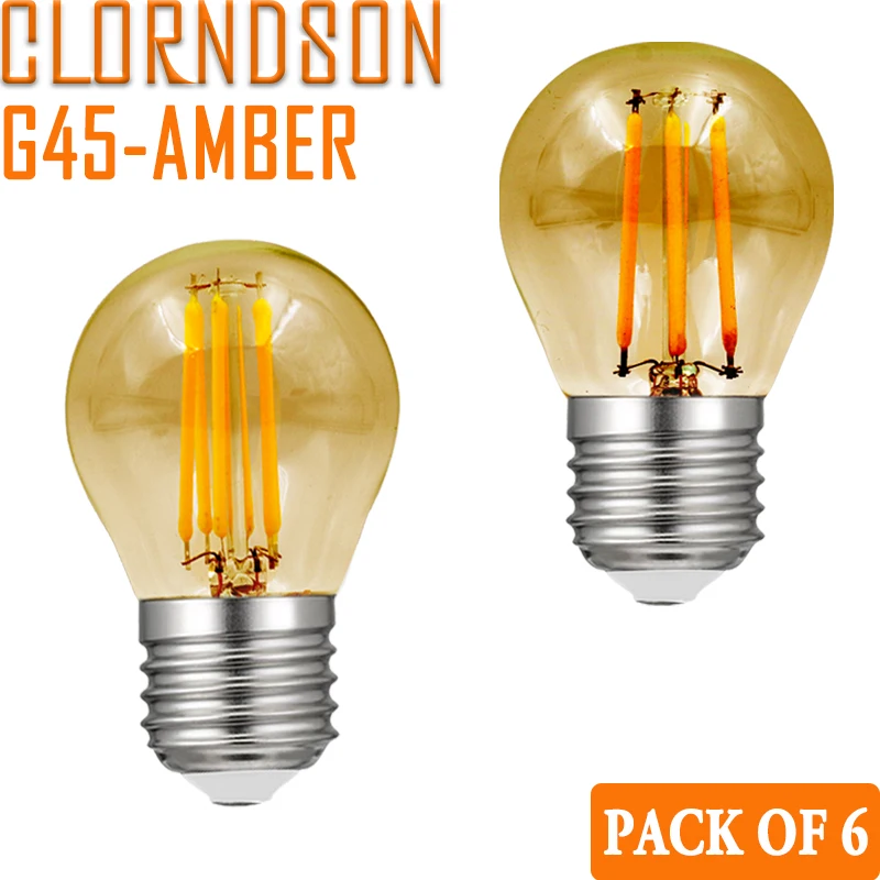 Pack of 6 Dimmable G45 Amber Golf Ball Bulbs 2W- 8W Led E27 E26 Vintage Retro110V 220V Filament Chandelier Lighting Lamp