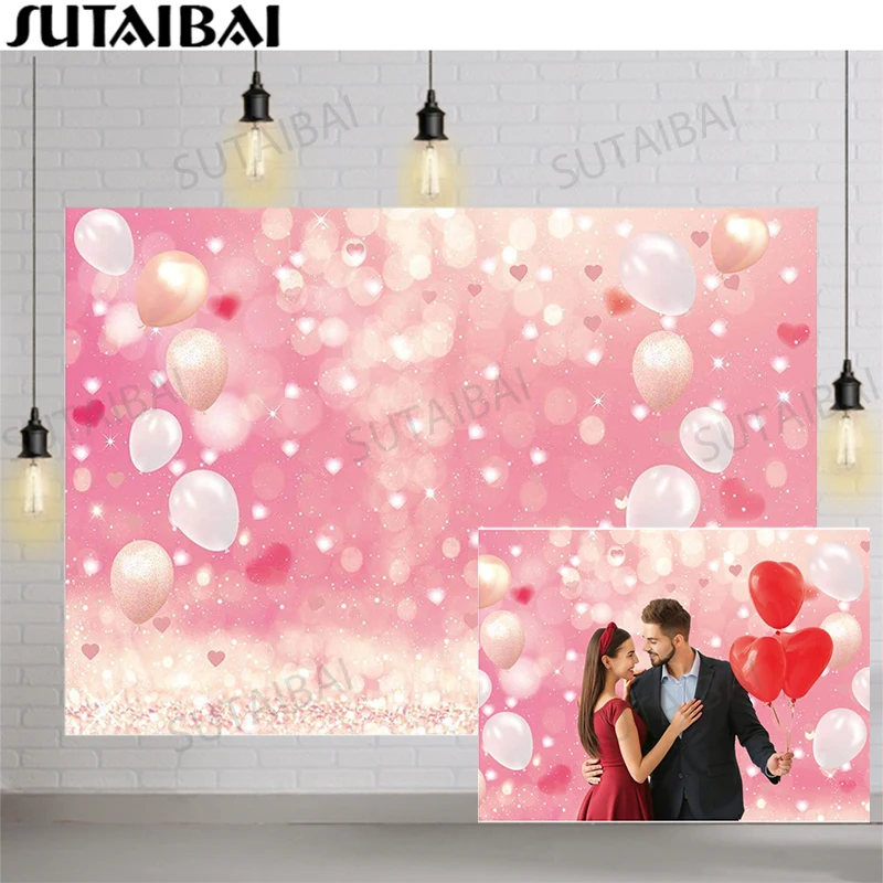 

Valentine's Day Backdrop Photography Pink Bokeh Love Sweet Heart Balloon Bridal Shower Birthday Party Decoration Photoshoot