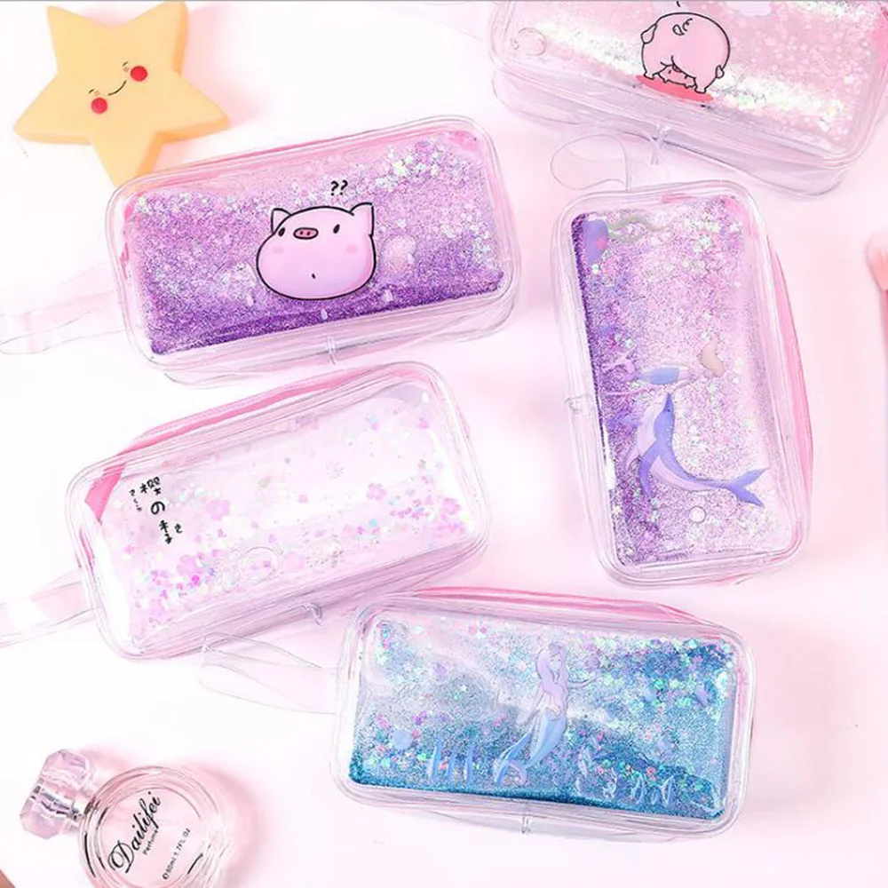 Quicksand Clear Pen Pencil Case Large Capacity Zipper Bag Box Pouch Holder Stationery Accessory School Student Office Supplies