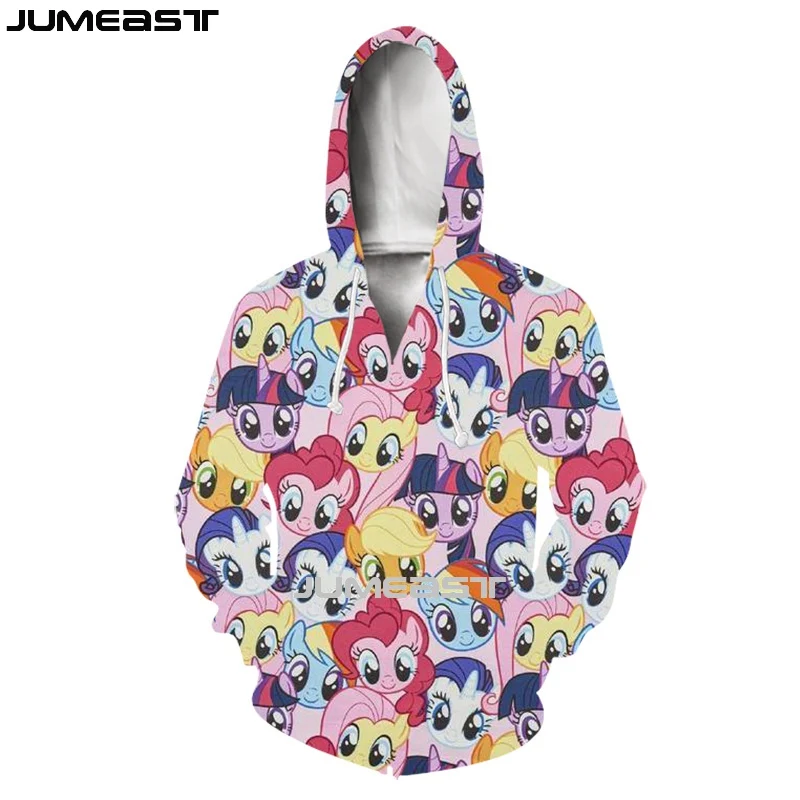 Jumeast Men Women 3D Sweatshirts Cartoon Horse Little Pony Oversized Coat Harajuku Casual Jacket Pullover Spring Zipper Hoodies