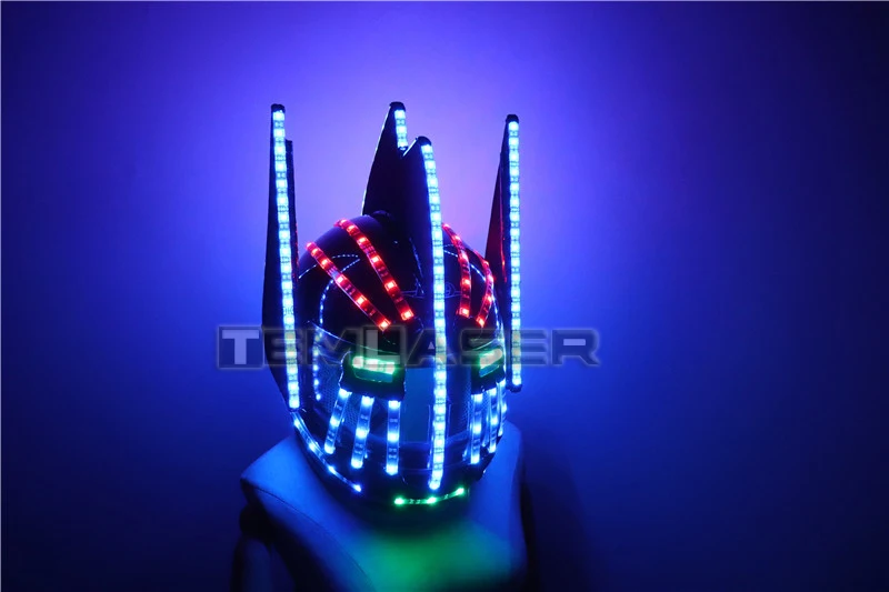 Capacete iluminado led, capacete da moda, luminoso, brilhante, fluxo de cascata, robô, trajes de capacete, acessórios