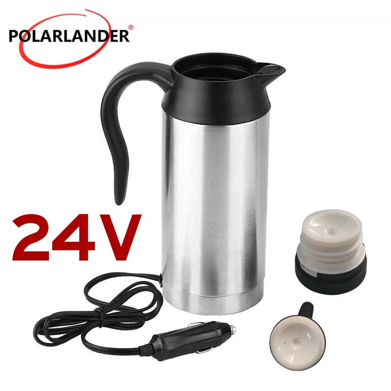 Car Electric Kettle 750ml Stainless Steel Cigarette Lighter Max 100℃ 12V/120W 24V/240W Food-grade PP High-quality Silica Gel