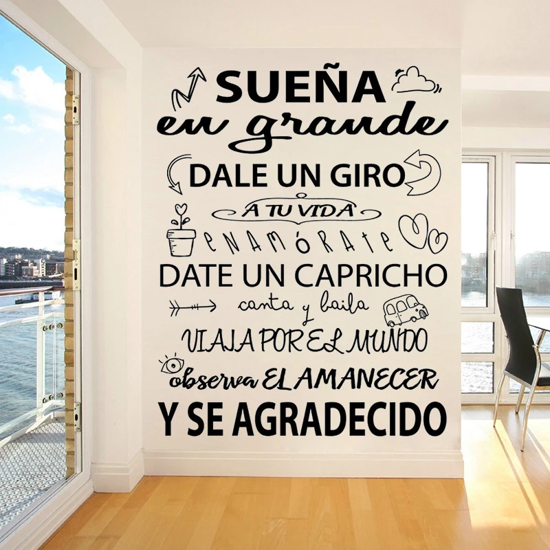 Vinyl Sueña En Grande Dale Un Giro Wall Decals Decorative motivational phrases Decor Spanish Quote Livingroom Stickers RU2018