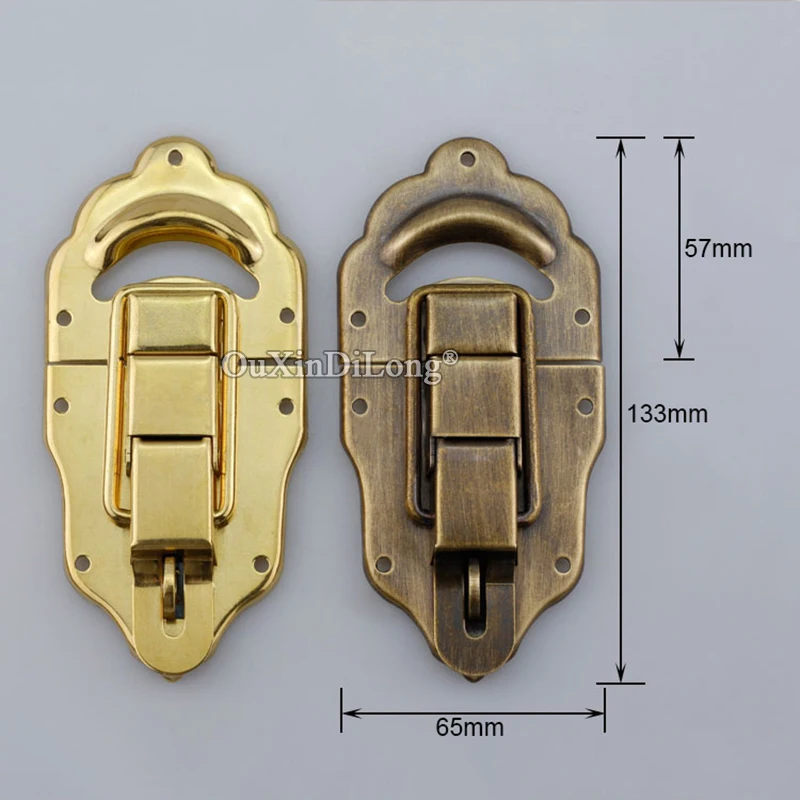 Retro 10PCS European Antique Brass Lock Buckle Hasps for Jewelry Chest Suitcase Camphor Wood Cases Box Lock Catch Latches