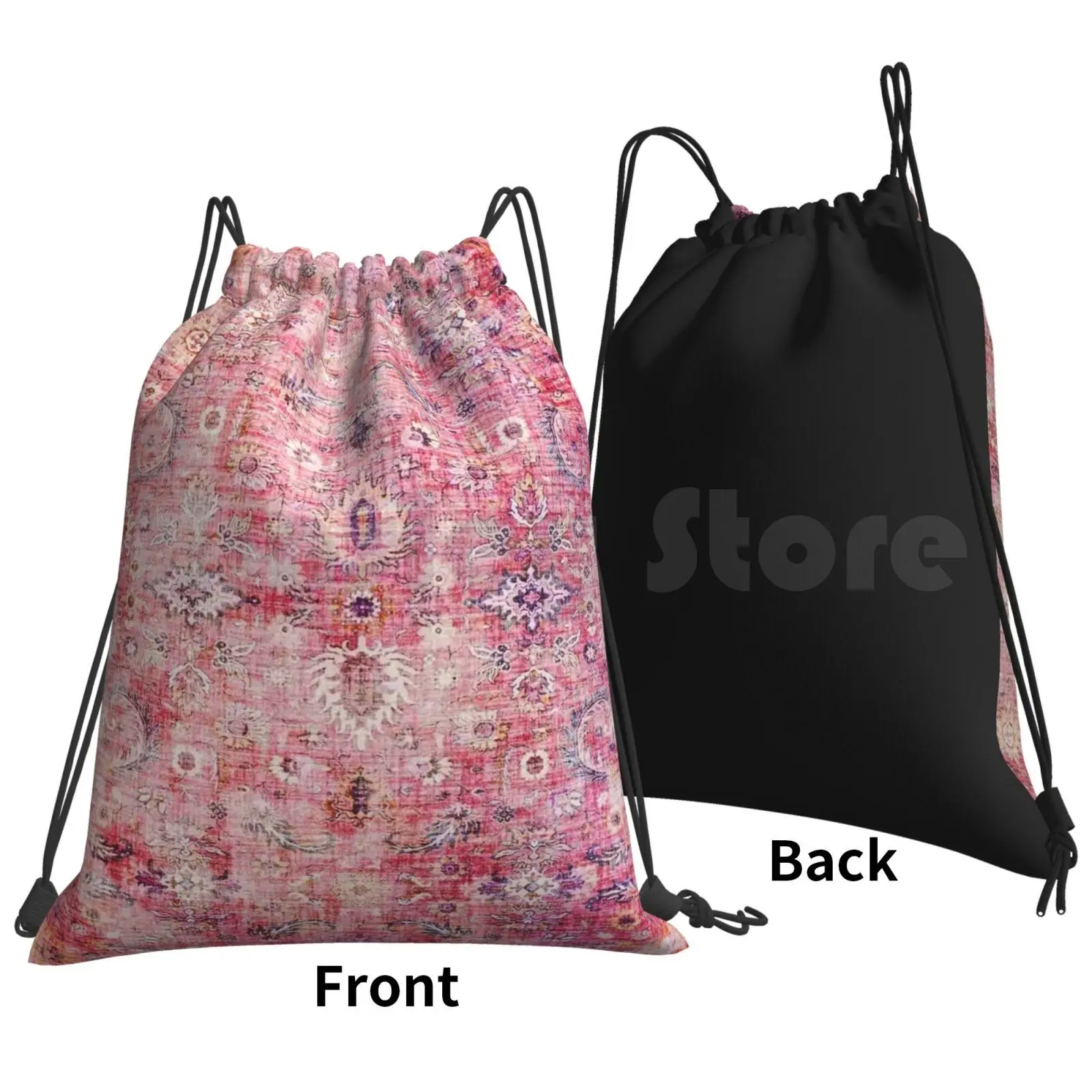 Antique Traditional Pink Moroccan Style Backpack Drawstring Bag Riding Climbing Gym Bag Moroccan Sahara Boho Hippie Bohemien